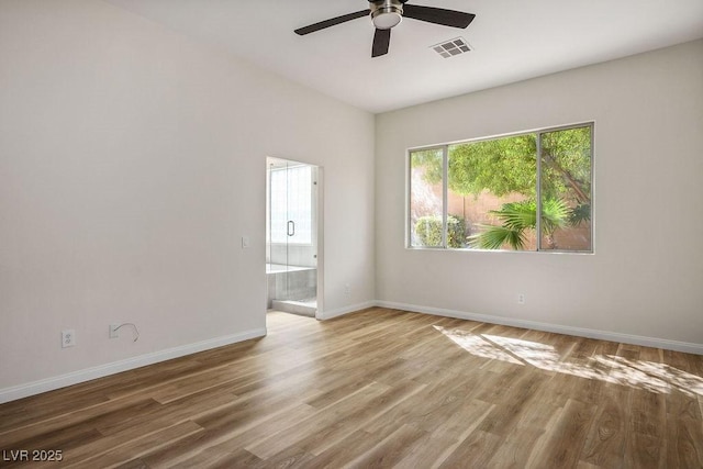 10657 Sapphire Vista Ave, Las Vegas, NV 89144 - empty room with baseboards, visible vents, ceiling fan, and light wood-style floors