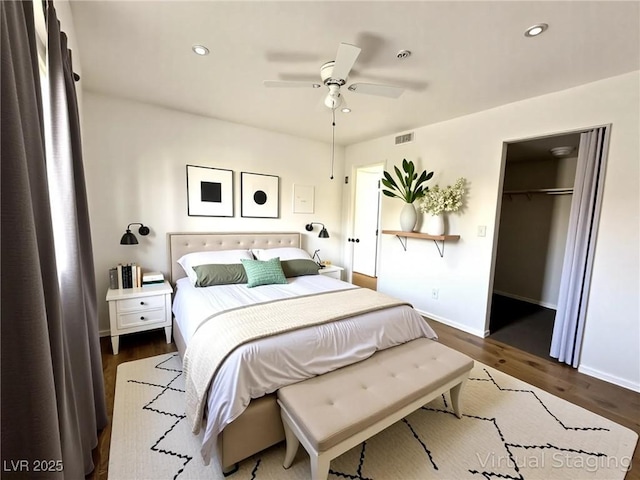 3550 Bay Sands Dr Unit 1005, Laughlin, NV 89029 - bedroom with wood finished floors, recessed lighting, a spacious closet, ceiling fan, and a closet