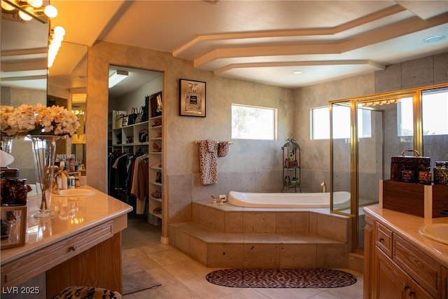 9905 Fox Springs Dr, Las Vegas, NV 89117 - bathroom featuring vanity, a bath, and tile patterned floors