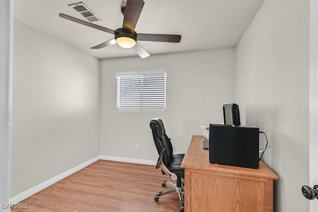2805 El Cubano Ct, North Las Vegas, NV 89030 - office space featuring baseboards, ceiling fan, light wood-style flooring, and visible vents