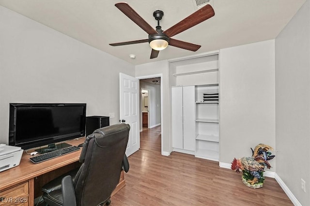2805 El Cubano Ct, North Las Vegas, NV 89030 - office space featuring baseboards, ceiling fan, wood finished floors, and visible vents