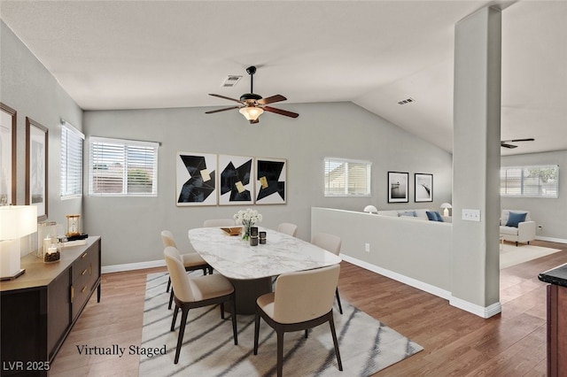 2805 El Cubano Ct, North Las Vegas, NV 89030 - dining space with ceiling fan, visible vents, a healthy amount of sunlight, and light wood-style floors