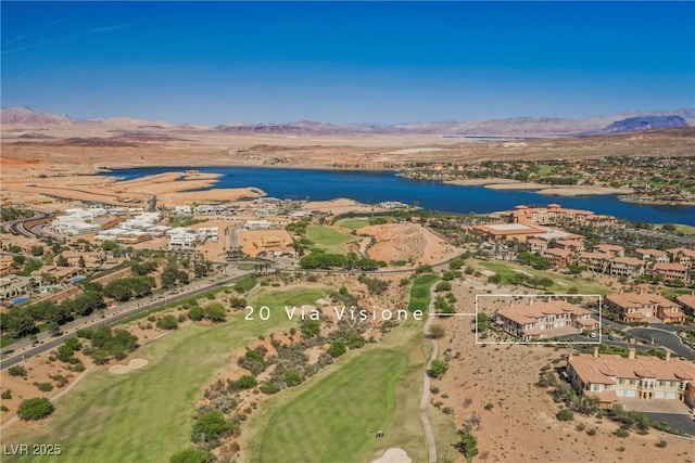 birds eye view of property featuring golf course view and a water and mountain view
