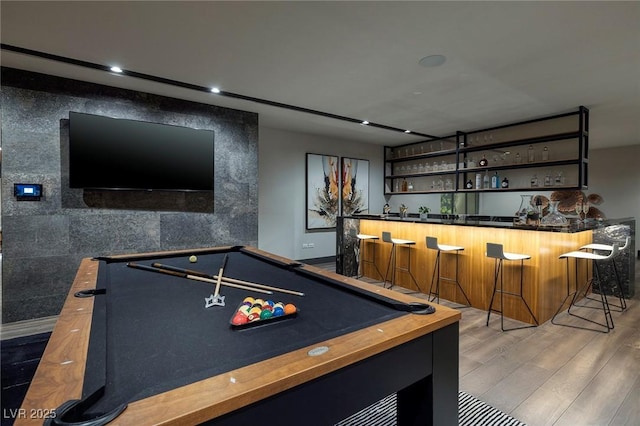 811 Magnum Cliff Ct, Henderson, NV 89012 - recreation room with pool table, wet bar, and wood finished floors