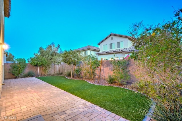 view of yard featuring a patio and a fenced backyard