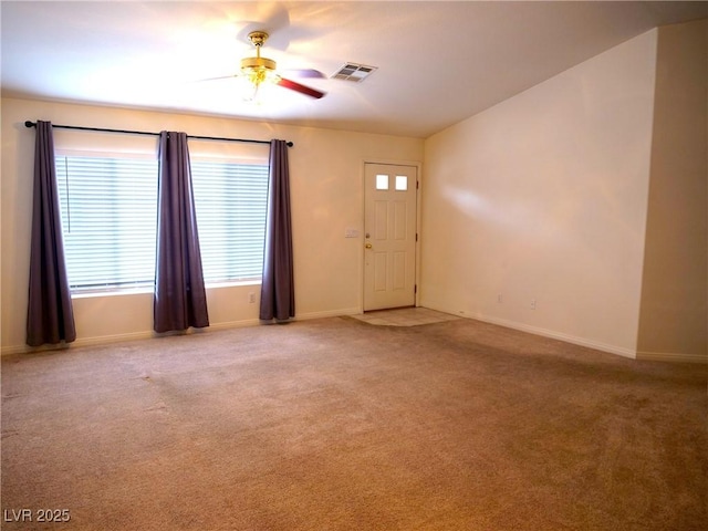 6508 Alpine Forest Ct, Las Vegas, NV 89149 - entrance foyer featuring a ceiling fan, light colored carpet, baseboards, and lofted ceiling