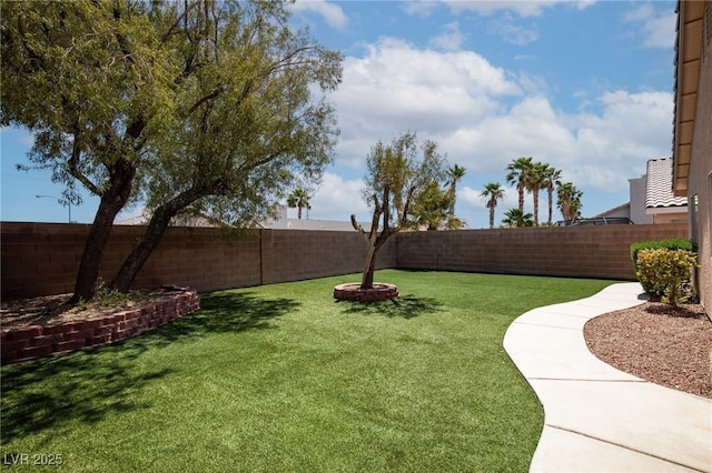 view of yard with a fenced backyard