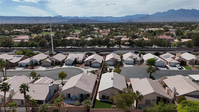 bird's eye view featuring a mountain view and a residential view