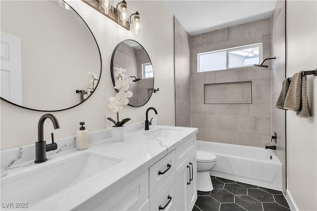 10613 Turquoise Valley Dr, Las Vegas, NV 89144 - full bathroom featuring a sink, tile patterned flooring, toilet, and tub / shower combination