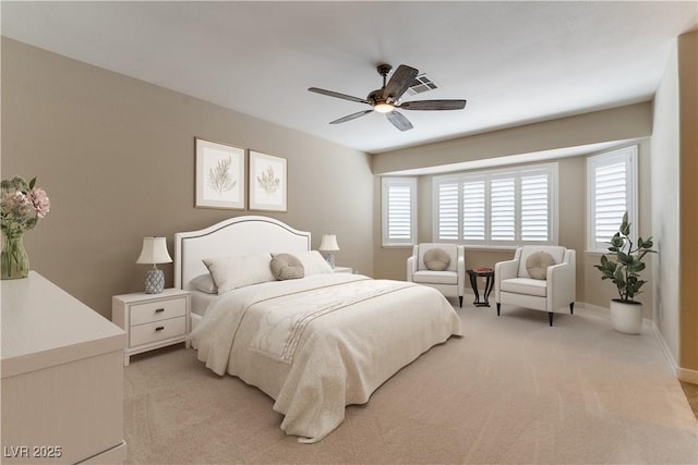 5005 Chambliss Dr, Las Vegas, NV 89130 - bedroom featuring light colored carpet, baseboards, and ceiling fan