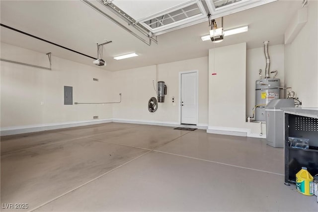 2717 Mona Lisa St, Henderson, NV 89044 - garage with electric panel, secured water heater, a central vacuum unit, a garage door opener, and baseboards