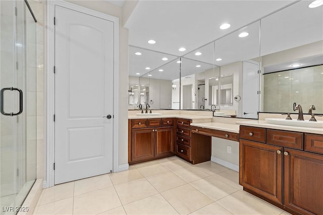 2717 Mona Lisa St, Henderson, NV 89044 - full bath with a shower stall, vanity, tile patterned floors, baseboards, and recessed lighting