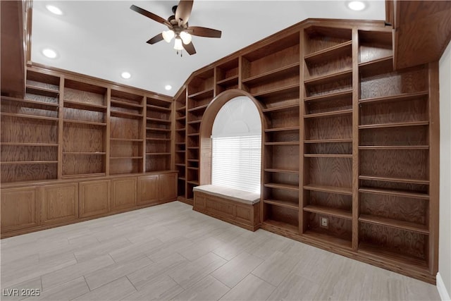 2595 Aviv Ct, Las Vegas, NV 89121 - unfurnished room featuring ceiling fan, vaulted ceiling, recessed lighting, and built in features