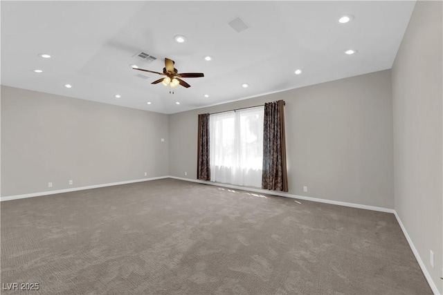 2595 Aviv Ct, Las Vegas, NV 89121 - carpeted spare room featuring baseboards, visible vents, ceiling fan, and recessed lighting