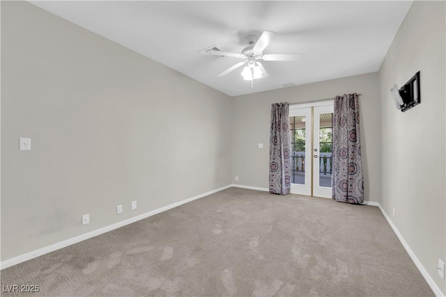 2595 Aviv Ct, Las Vegas, NV 89121 - carpeted spare room featuring baseboards, ceiling fan, and french doors