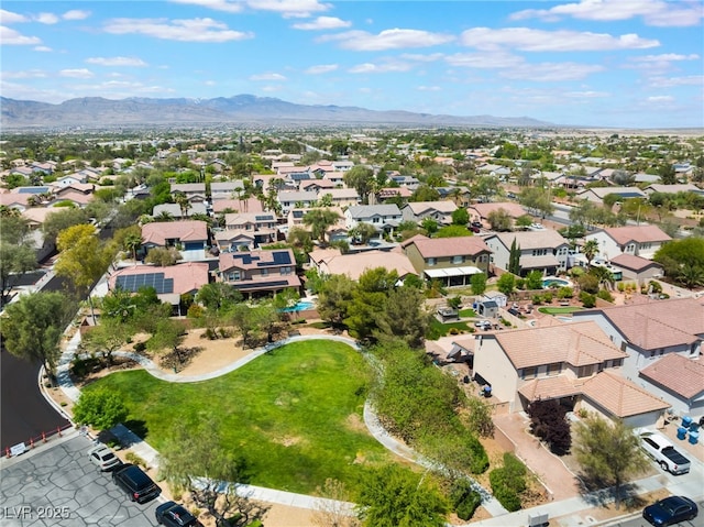 bird's eye view featuring a residential view and a mountain view