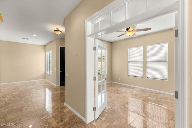 17 Morninglow Pass, Henderson, NV 89052 - unfurnished room with recessed lighting, a ceiling fan, visible vents, marble finish floor, and baseboards