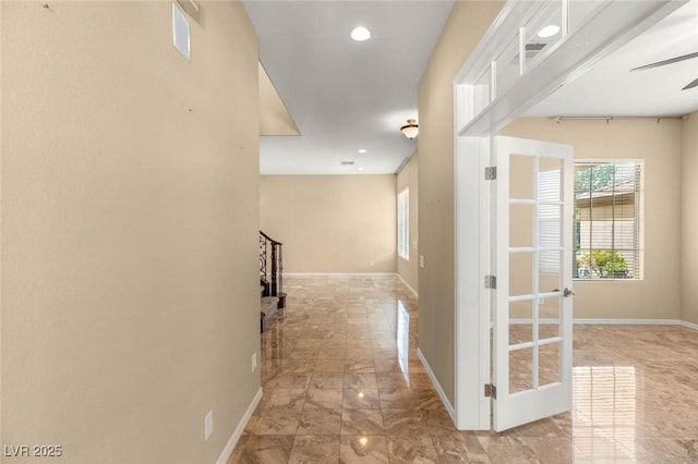 17 Morninglow Pass, Henderson, NV 89052 - corridor featuring visible vents, recessed lighting, marble finish floor, and baseboards