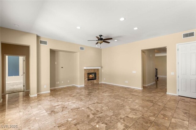 17 Morninglow Pass, Henderson, NV 89052 - unfurnished living room featuring visible vents, ceiling fan, and recessed lighting