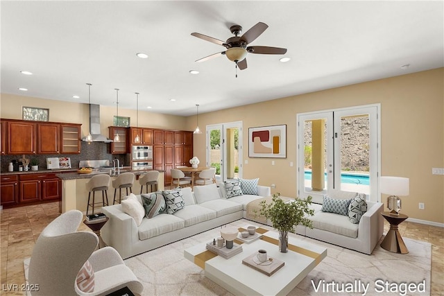 17 Morninglow Pass, Henderson, NV 89052 - living area with baseboards, recessed lighting, and ceiling fan