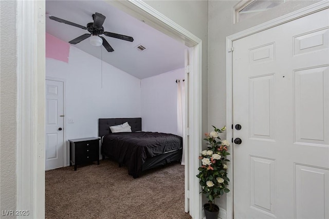 2631 Bed Knoll Ct, North Las Vegas, NV 89031 - carpeted bedroom with lofted ceiling and a ceiling fan