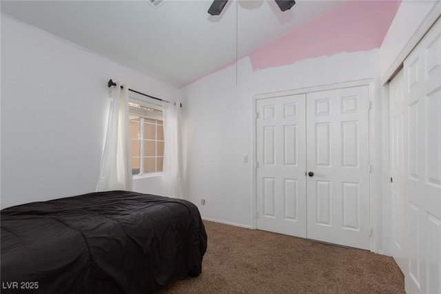 2631 Bed Knoll Ct, North Las Vegas, NV 89031 - bedroom with carpet flooring, lofted ceiling, ceiling fan, and a closet