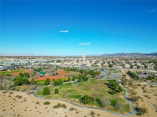 drone / aerial view with a residential view and a mountain view