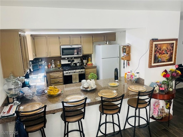 6429 Rosemount Ave, Las Vegas, NV 89156 - kitchen featuring stainless steel appliances, a peninsula, and dark wood-style flooring