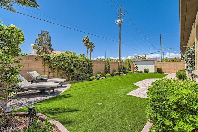 view of yard featuring a fenced backyard and a patio area