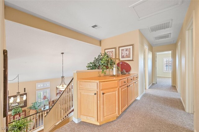 3295 Cooper Creek Dr, Henderson, NV 89074 - hallway featuring an upstairs landing, visible vents, light colored carpet, and baseboards