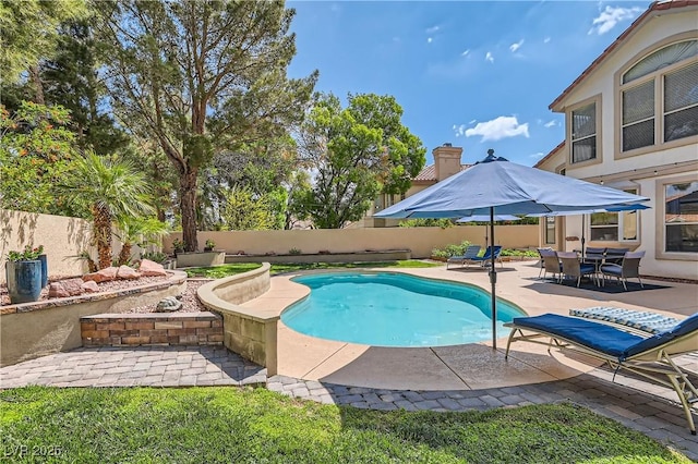 view of pool with a patio and a fenced backyard