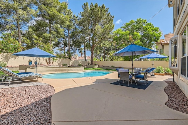 view of pool featuring a patio area and a fenced backyard