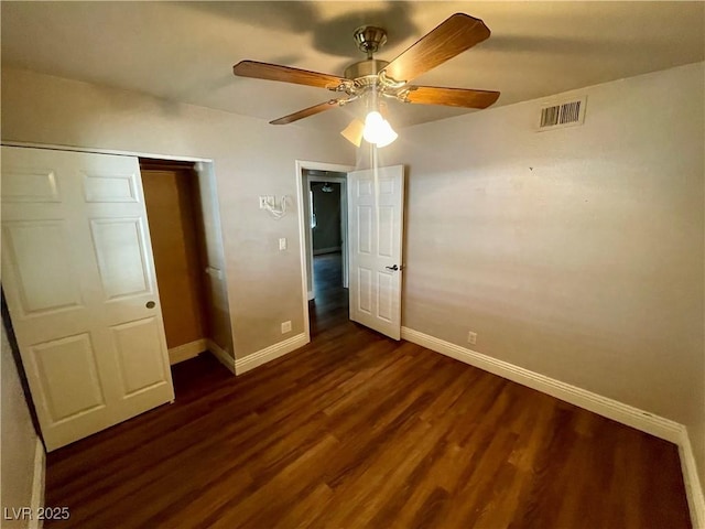 4682 Tamalpias Ave, Las Vegas, NV 89120 - unfurnished bedroom with dark wood-style flooring, ceiling fan, and a closet