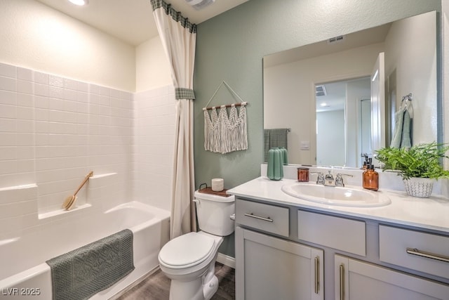 3402 La Cura Ave Lot 69, Las Vegas, NV 89141 - full bath with toilet, vanity, wood finished floors, shower / bath combo, and a textured wall