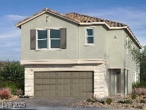 9094 Rivington Ave, Las Vegas, NV 89148 - view of front facade with an attached garage, stucco siding, and driveway