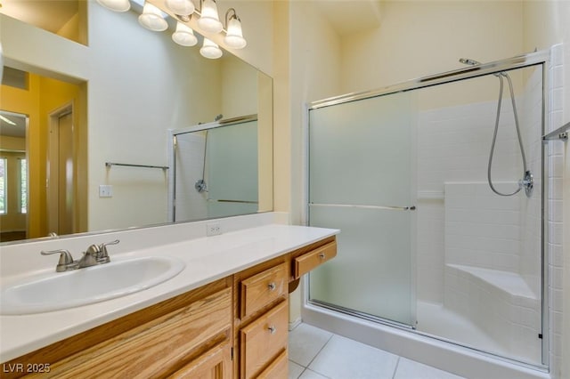 2078 Joy Creek Ln, Henderson, NV 89012 - full bath featuring tile patterned floors, a shower with shower door, and vanity