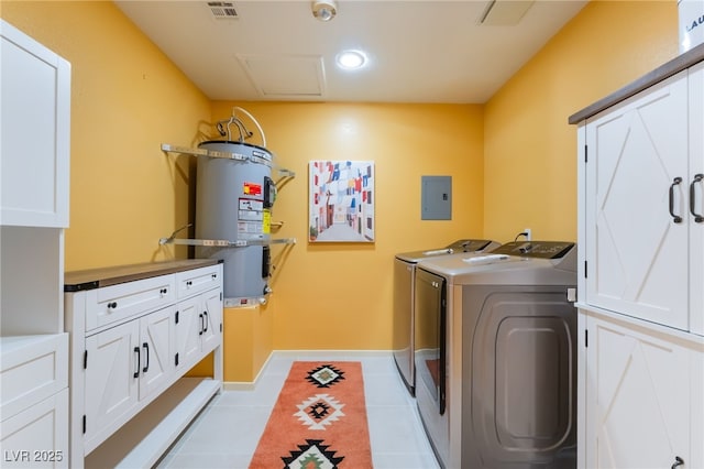 711 Sari Dr, Las Vegas, NV 89110 - washroom featuring strapped water heater, washer and dryer, cabinet space, electric panel, and recessed lighting