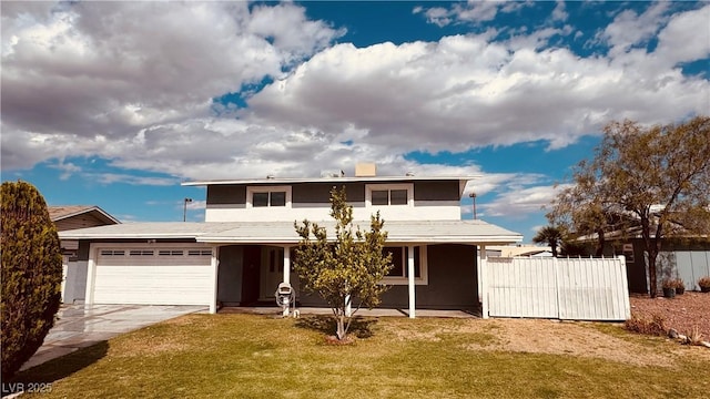 201 Redstone St, Las Vegas, NV 89145 - view of front of house featuring stucco siding, fence, a garage, driveway, and a front lawn