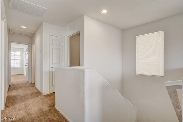 8626 Anderson Dale Ave, Las Vegas, NV 89178 - hall with an upstairs landing, carpet flooring, attic access, recessed lighting, and baseboards