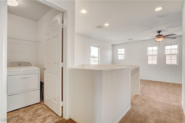 8626 Anderson Dale Ave, Las Vegas, NV 89178 - laundry area with washer / dryer, recessed lighting, ceiling fan, and light carpet