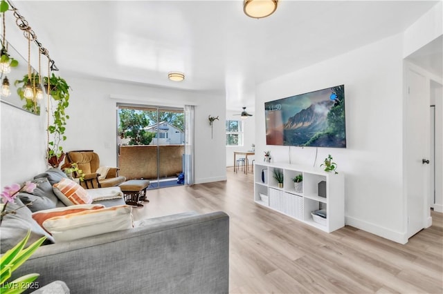living room with wood finished floors and baseboards