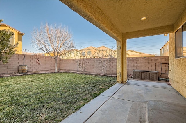 view of yard with a patio and a fenced backyard