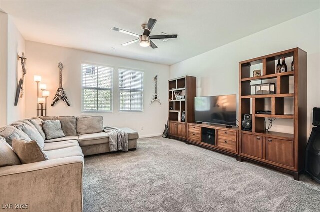489 Filaree Pl, Henderson, NV 89015 - living area featuring baseboards, a ceiling fan, and light colored carpet