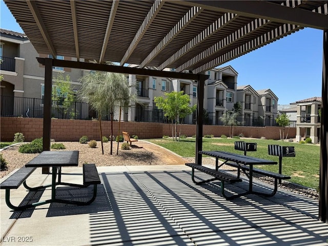489 Filaree Pl, Henderson, NV 89015 - view of patio / terrace with a pergola, fence, and a residential view