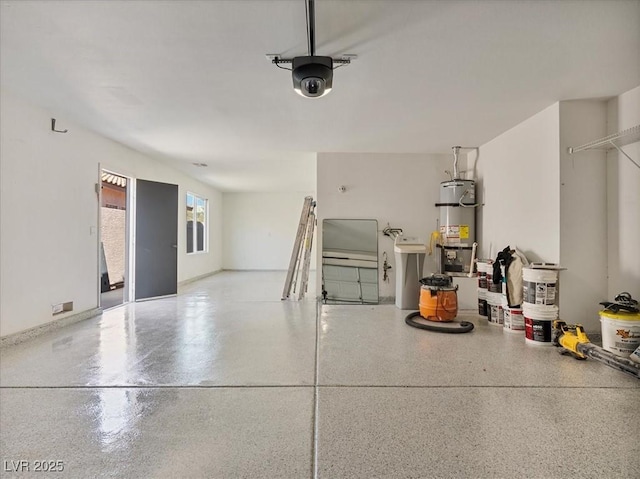 garage featuring water heater