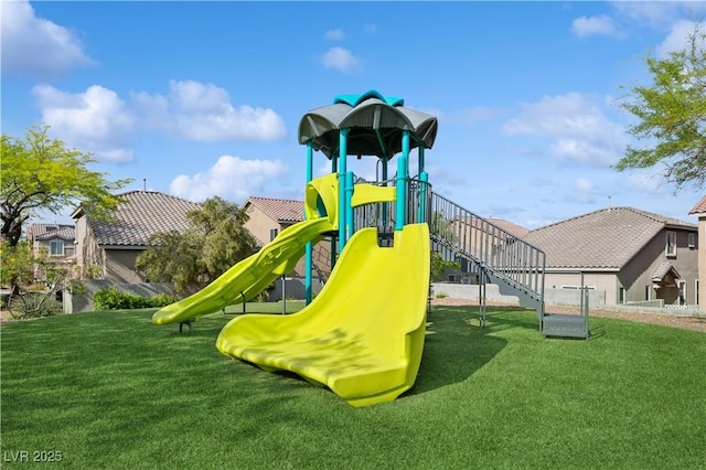 community playground with a lawn
