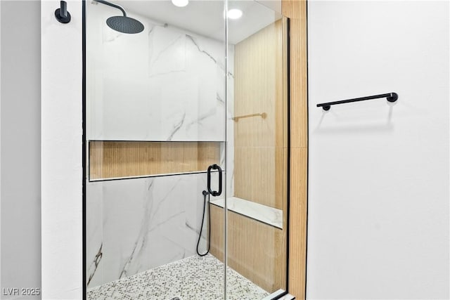 1020 Baker Ave, Las Vegas, NV 89108 - bathroom featuring a marble finish shower and recessed lighting