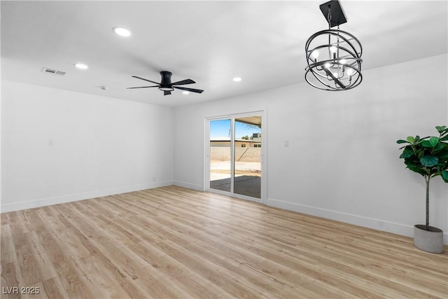 1020 Baker Ave, Las Vegas, NV 89108 - interior space featuring visible vents, baseboards, ceiling fan with notable chandelier, recessed lighting, and light wood-style flooring