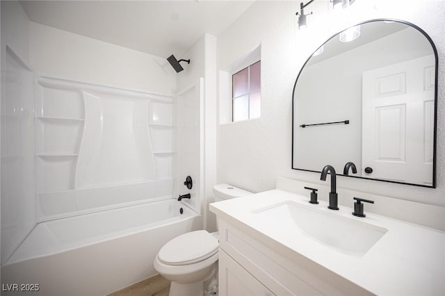 full bath featuring vanity, toilet, and tub / shower combination