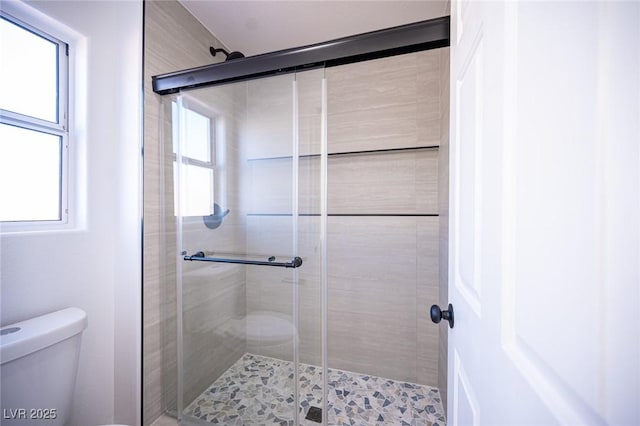 full bath with a stall shower and toilet